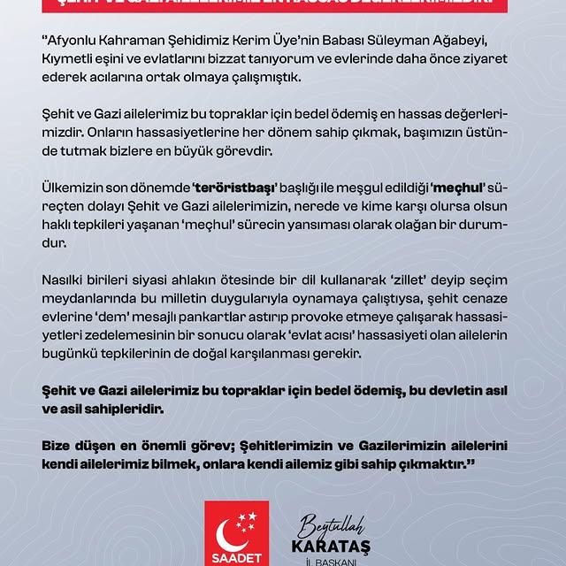 Afyonkarahisar'da Şehit ve Gazi Ailelerine Vurgu