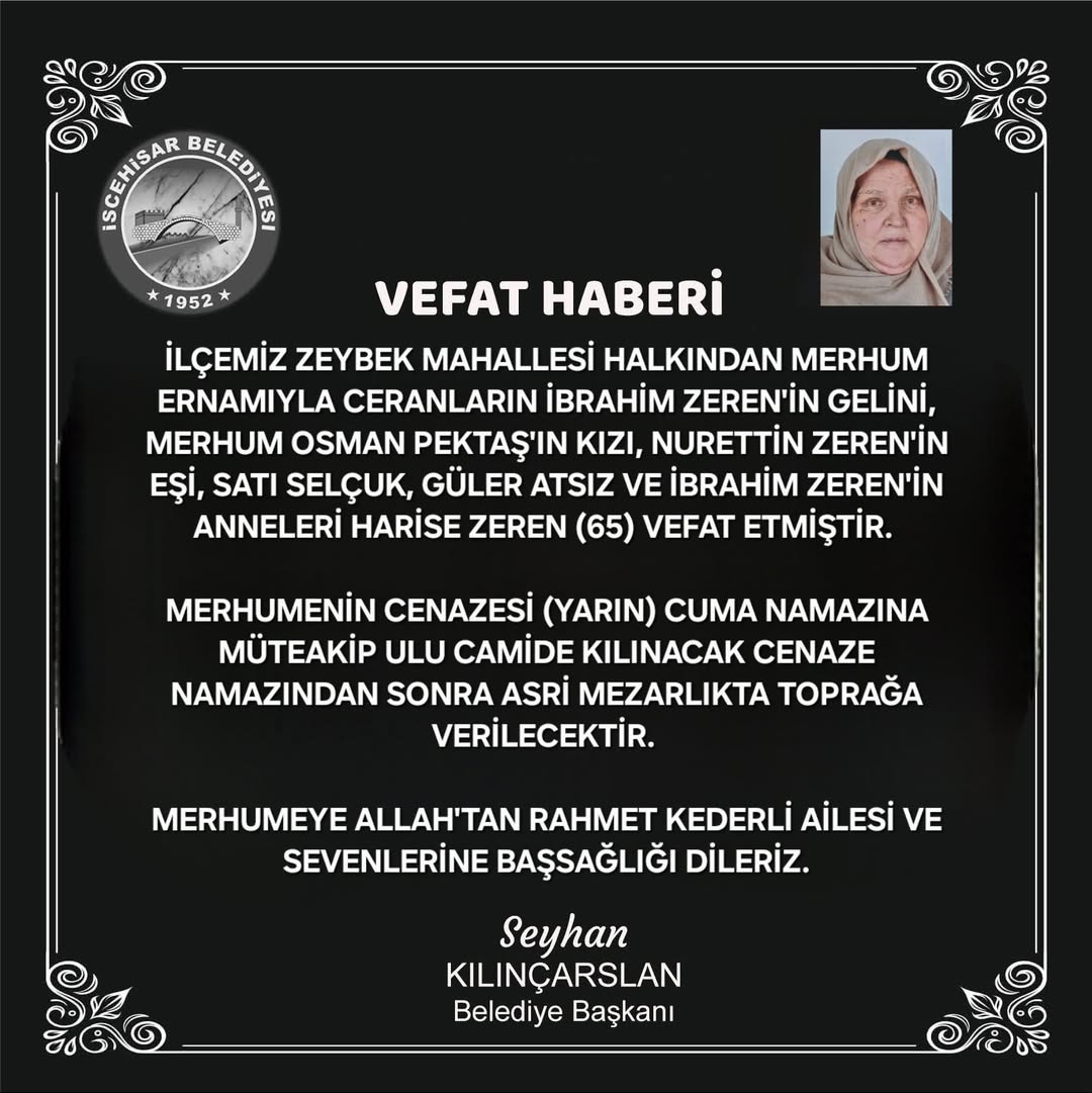 İscehisar'da Sevenlerinin Kederine Yer Açan Vefat Haberi