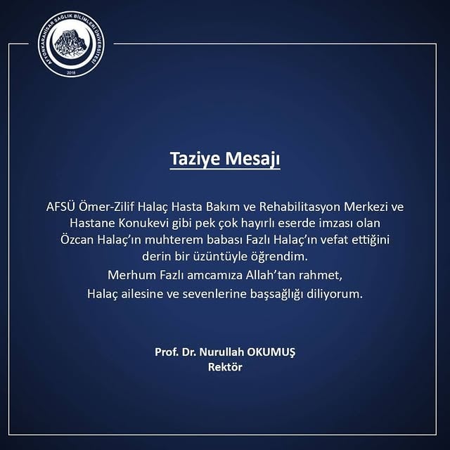 Afyonkarahisar Sağlık Bilimleri Üniversitesi Taziye Mesajı Yayınladı