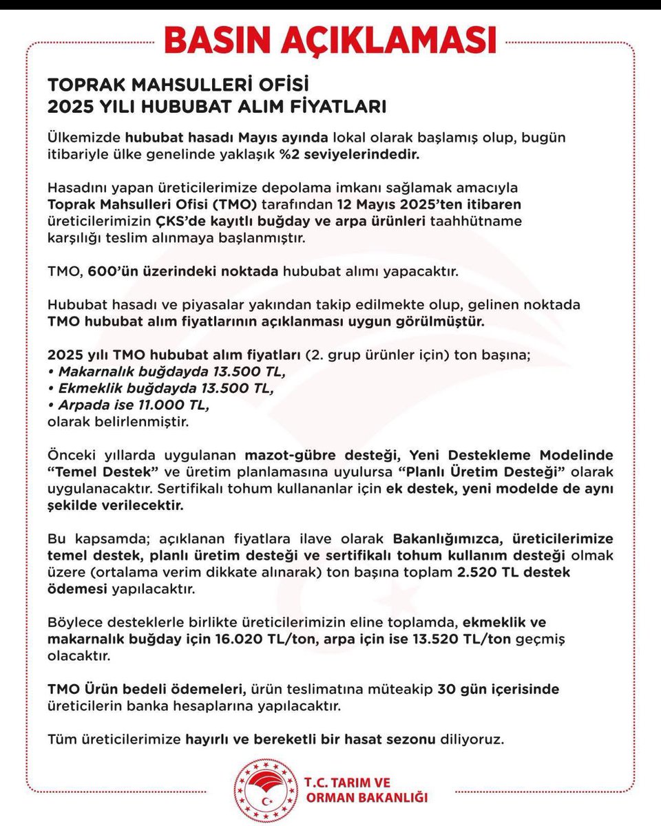 Afyonkarahisar'da 2025 Yılı Hububat Alım Fiyatları Belirlendi