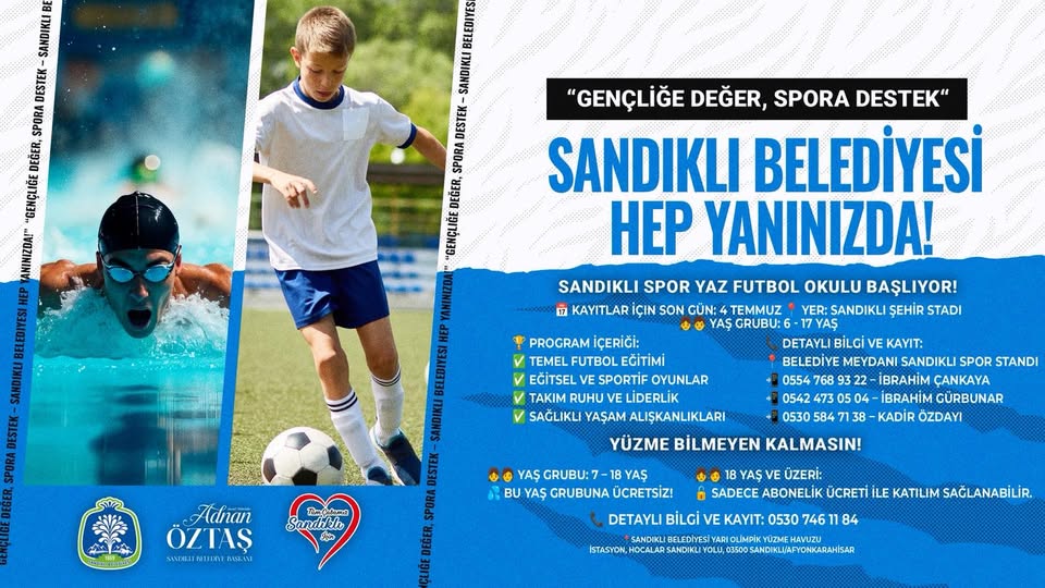 Sandıklı Belediyesi Yaz Spor Okulları Başlıyor: Futbol ve Yüzme Fırsatı