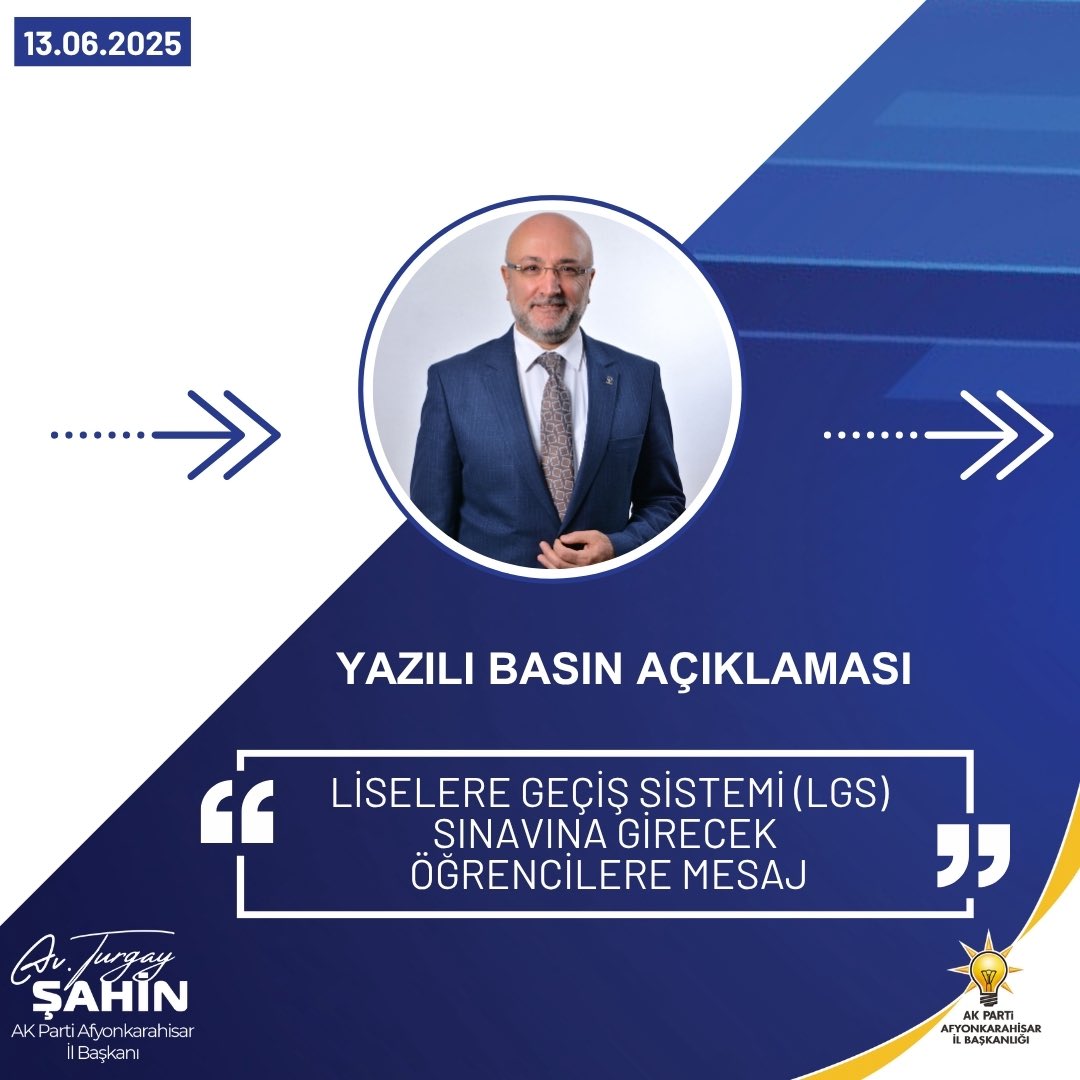Afyonkarahisar'da LGS Sınavına Girecek Öğrencilere Destek Mesajı