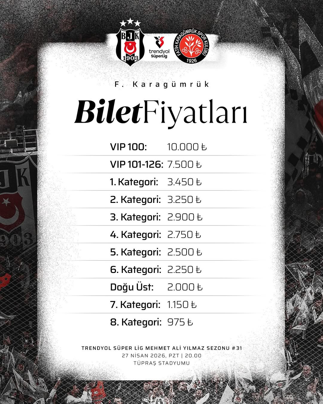 Beşiktaş, Fatih Karagümrük Maçı Biletleri Hakkında Bilgilendirme
