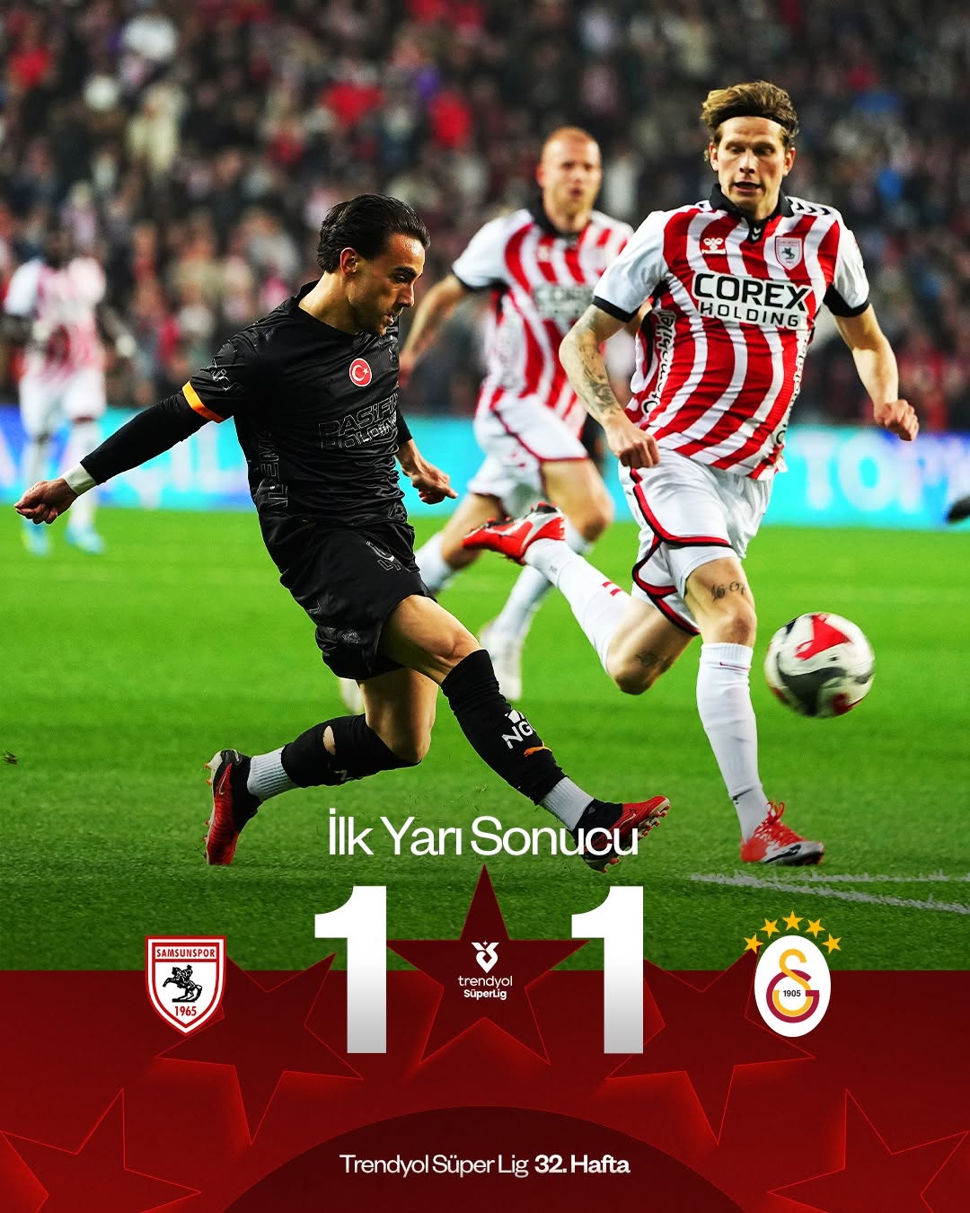 Samsunspor ile Galatasaray arasında ilk yarı berabere bitti!