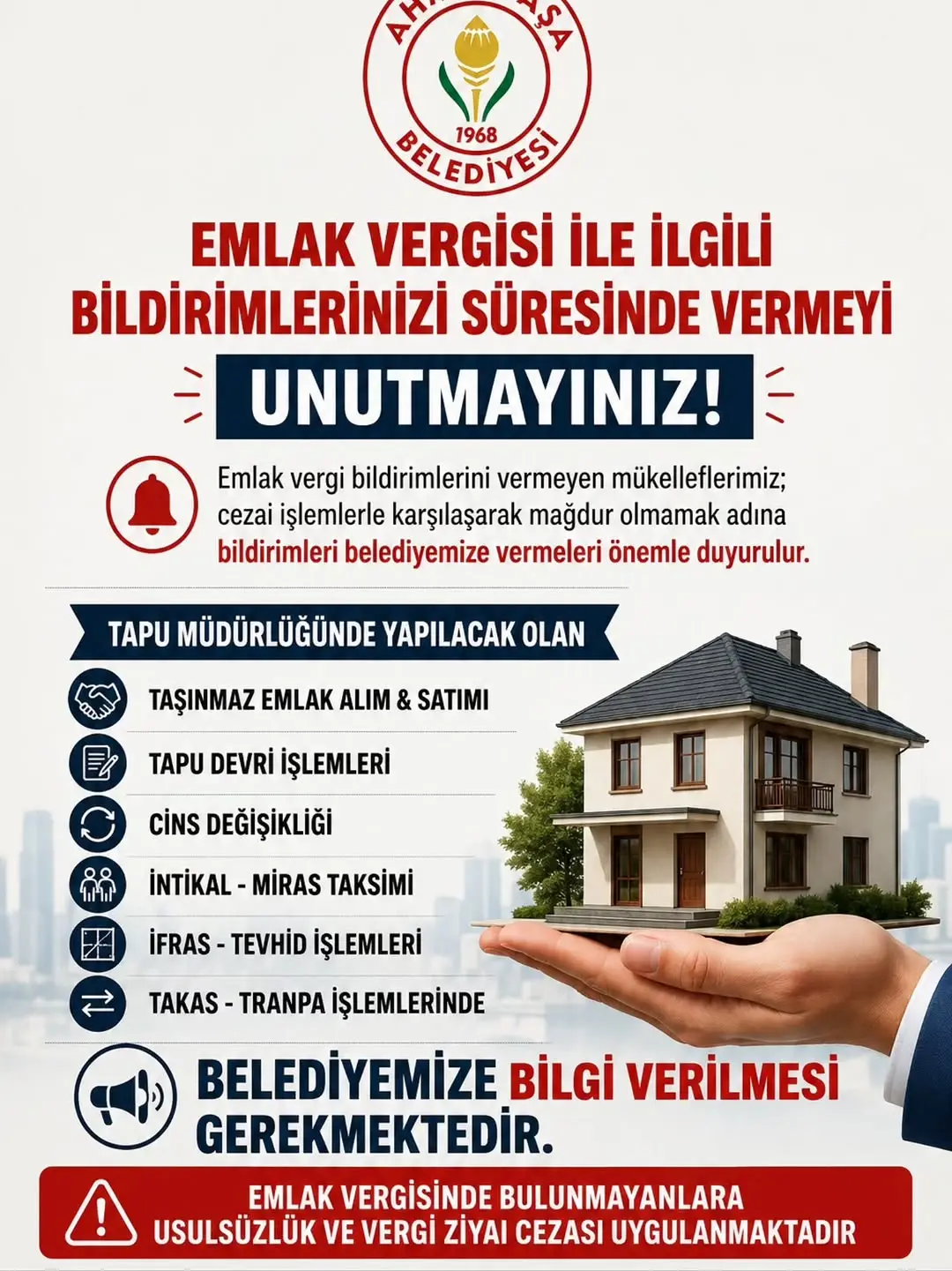 Afyonkarahisar AhmetPaşa Belediyesi'nden Emlak Vergisi Bildirimi Hatırlatması