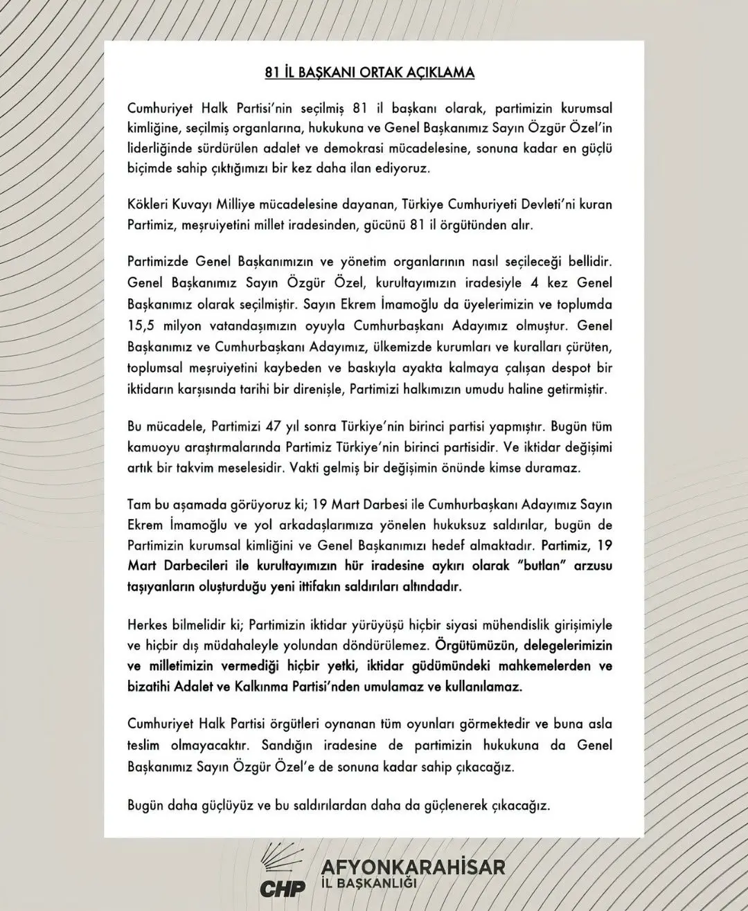 81 İl Başkanı Ortak Basın Açıklaması