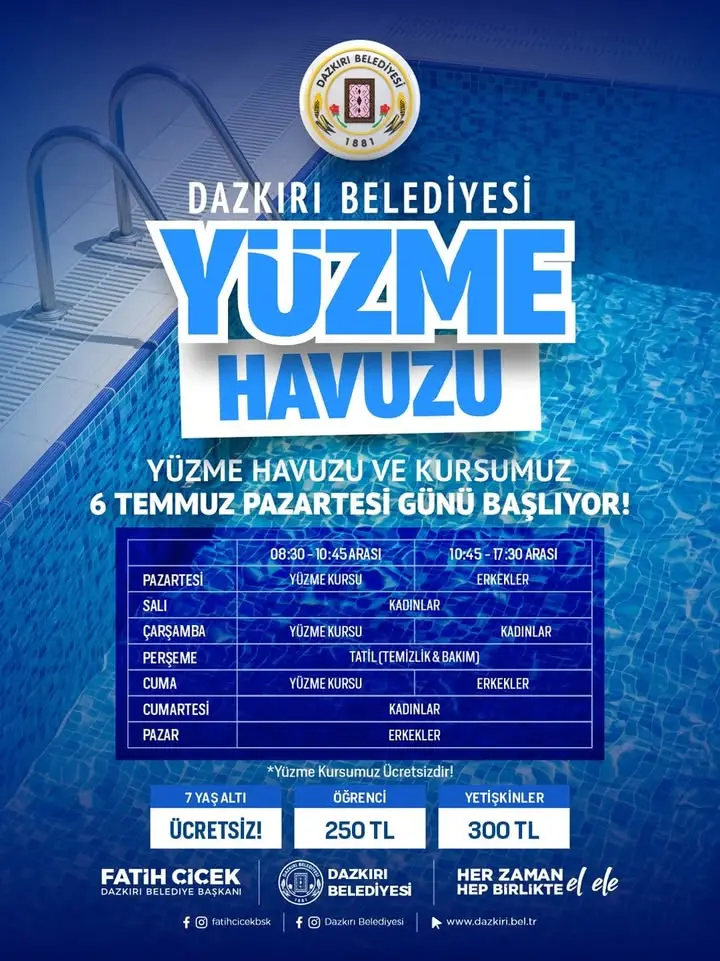 Dazkırı'da Yüzme Havuzu ve Kursları Başlıyor