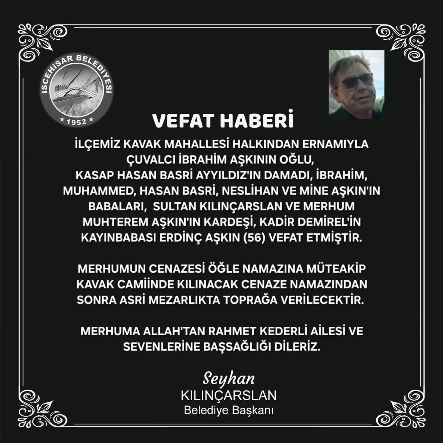 Kavak Mahallesi'nde bir vefat haberi