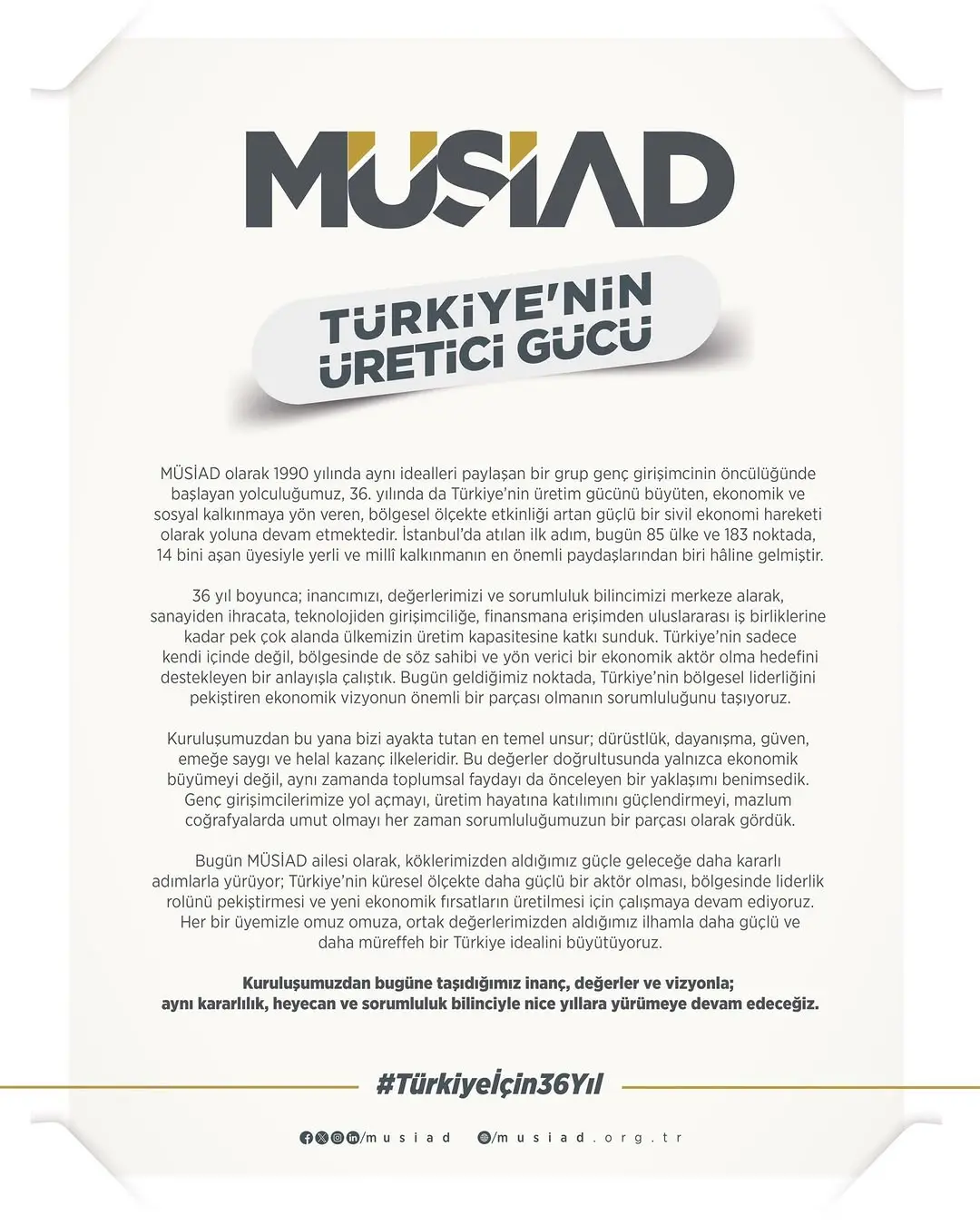 MÜSİAD Afyonkarahisar: 36 Yıl Önce Başladığımız Üretim ve Kalkınma Vizyonumuz