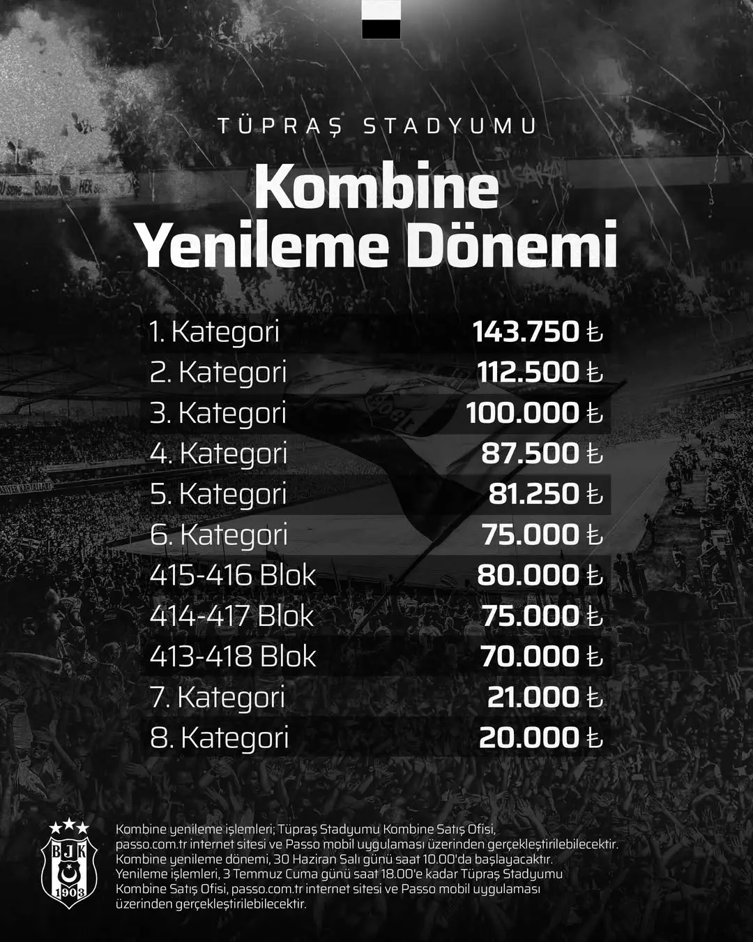 Beşiktaş'ın 2026-2027 Sezonu Tüpraş Stadyumu Kombine Yenileme Dönemi Başlıyor