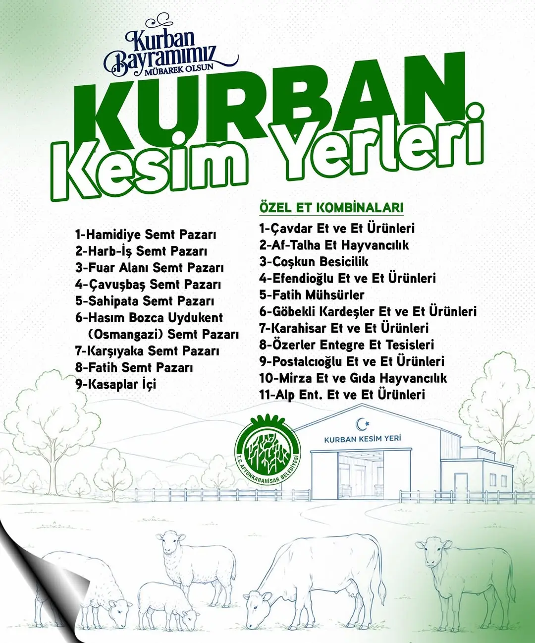 Afyonkarahisar Belediyesi Kurban Kesim Yerleri Açıklandı