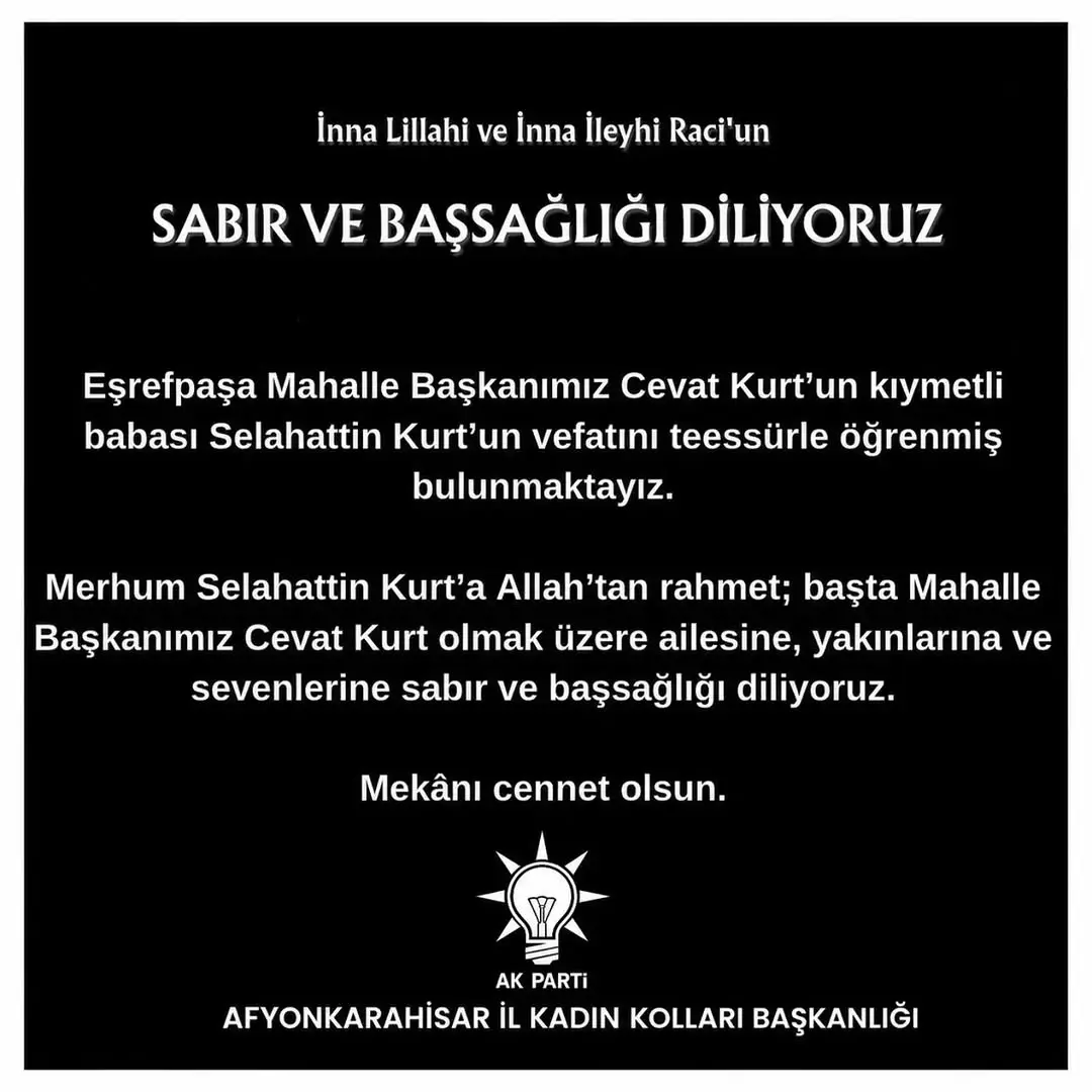 AK Parti Afyonkarahisar İl Kadın Kolları'ndan Başsağlığı Mesajı