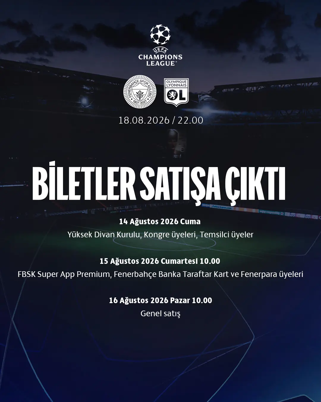 Fenerbahçe'nin UEFA Şampiyonlar Ligi Play-off Turu Maçı Bilet Satışı Hakkında Bilgilendirme