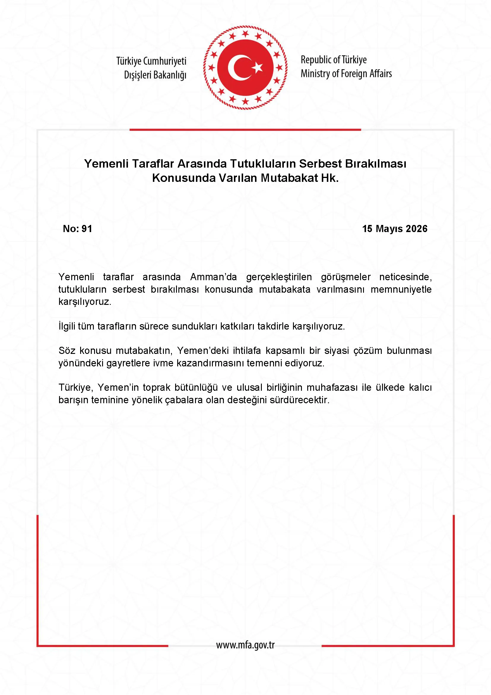 Yemen'deki Taraflar Tutuklu Değişimi Üzerinde Anlaştı