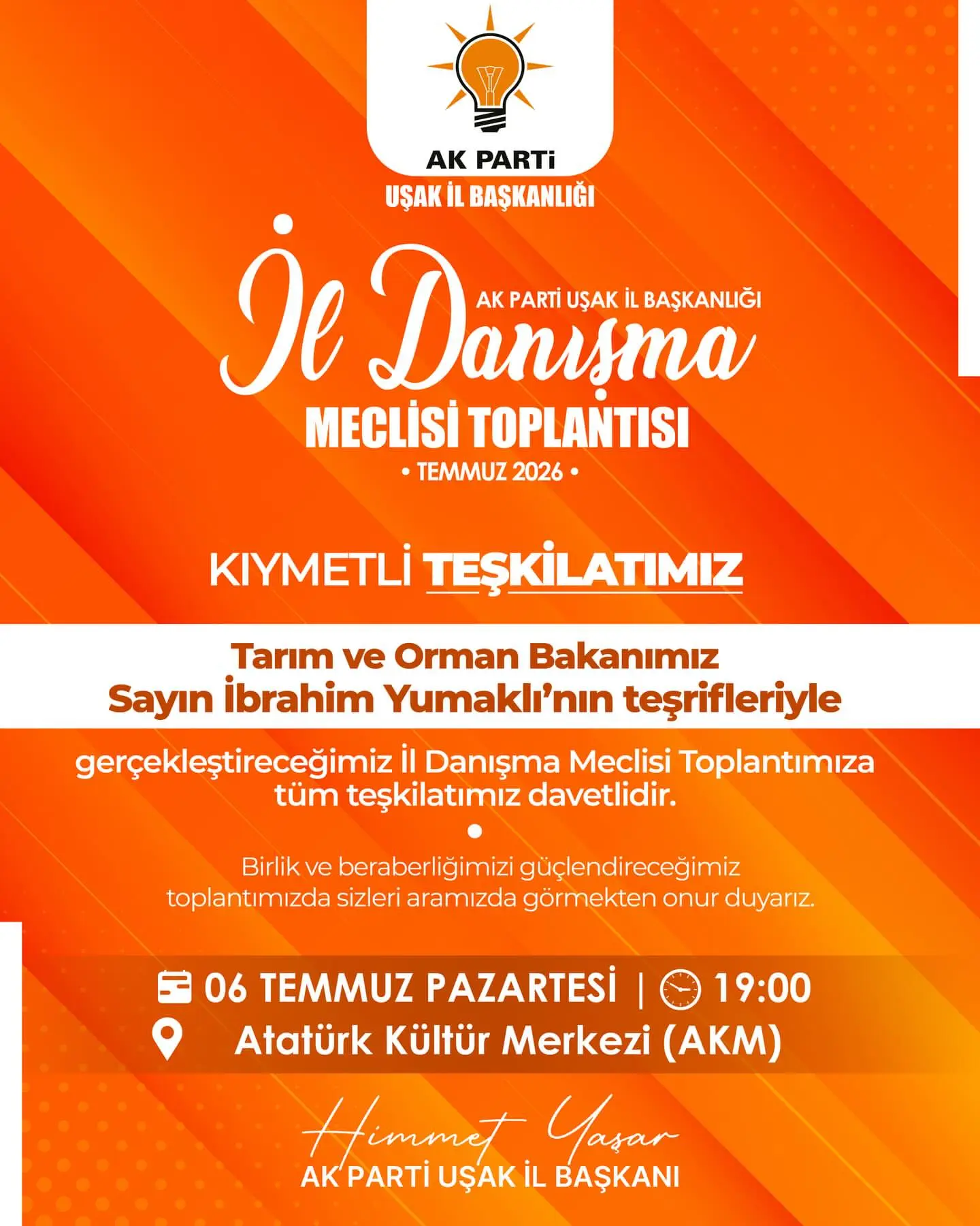 AK Parti Uşak İl Danışma Meclisi Toplantısı Duyuruldu