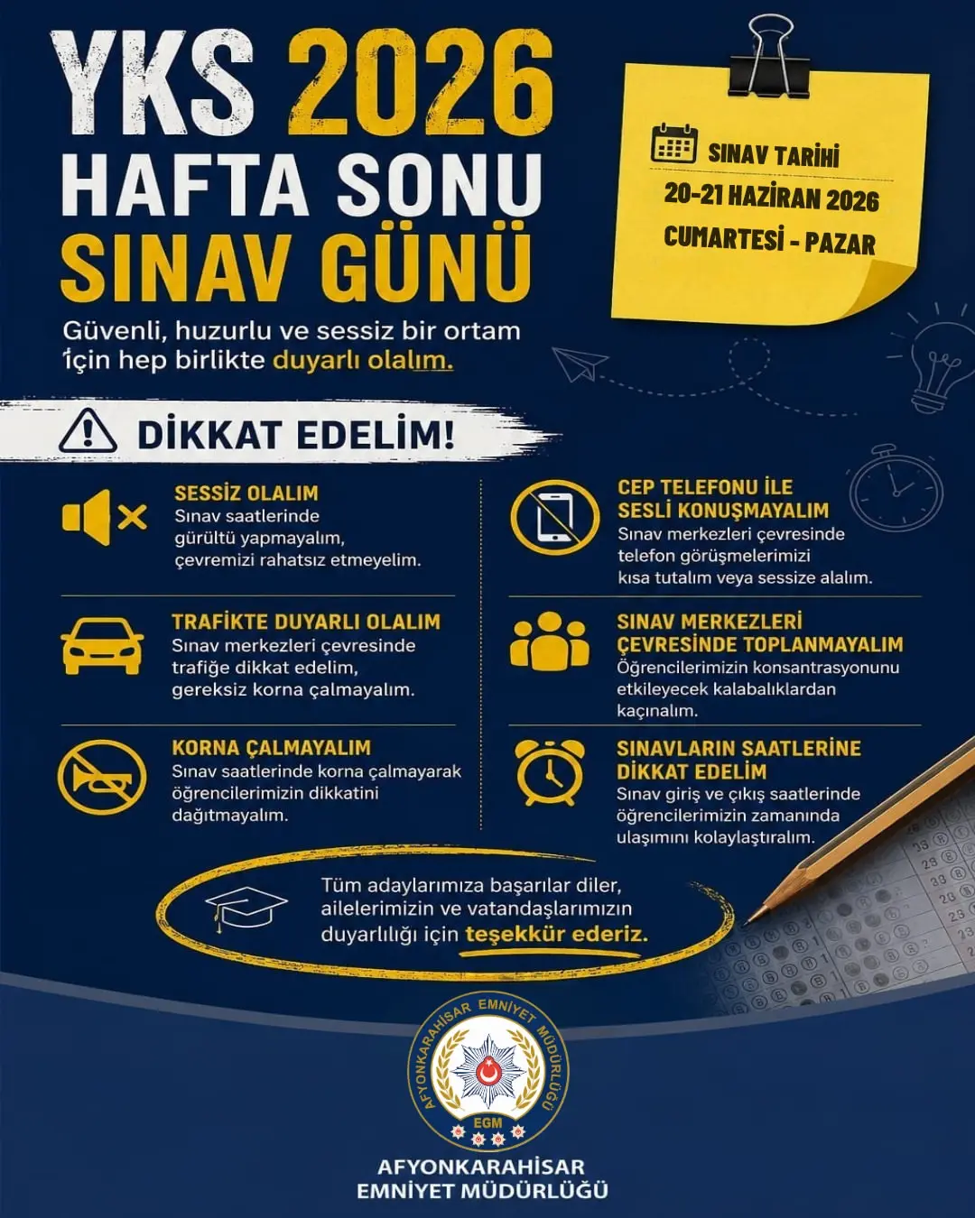 YKS Sınavı için Emniyet Duyurusu Yapıldı