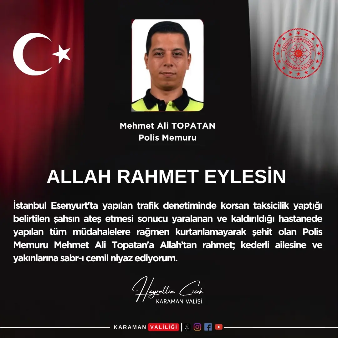 Şehit için taziye mesajı yayınlandı