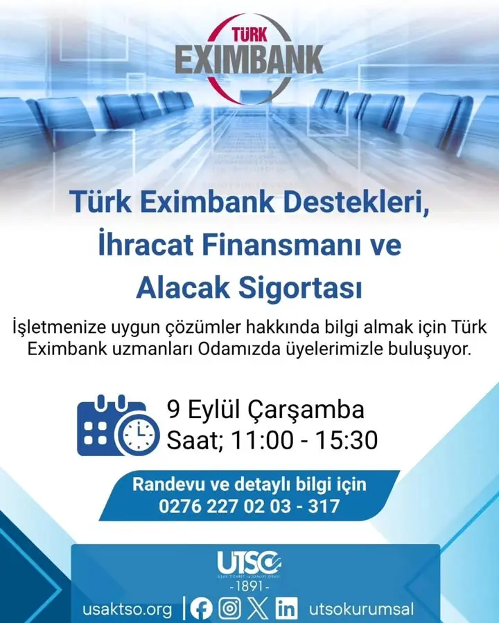 Türk Eximbank, UTSO'da İhracat Desteklerini Tanıtacak