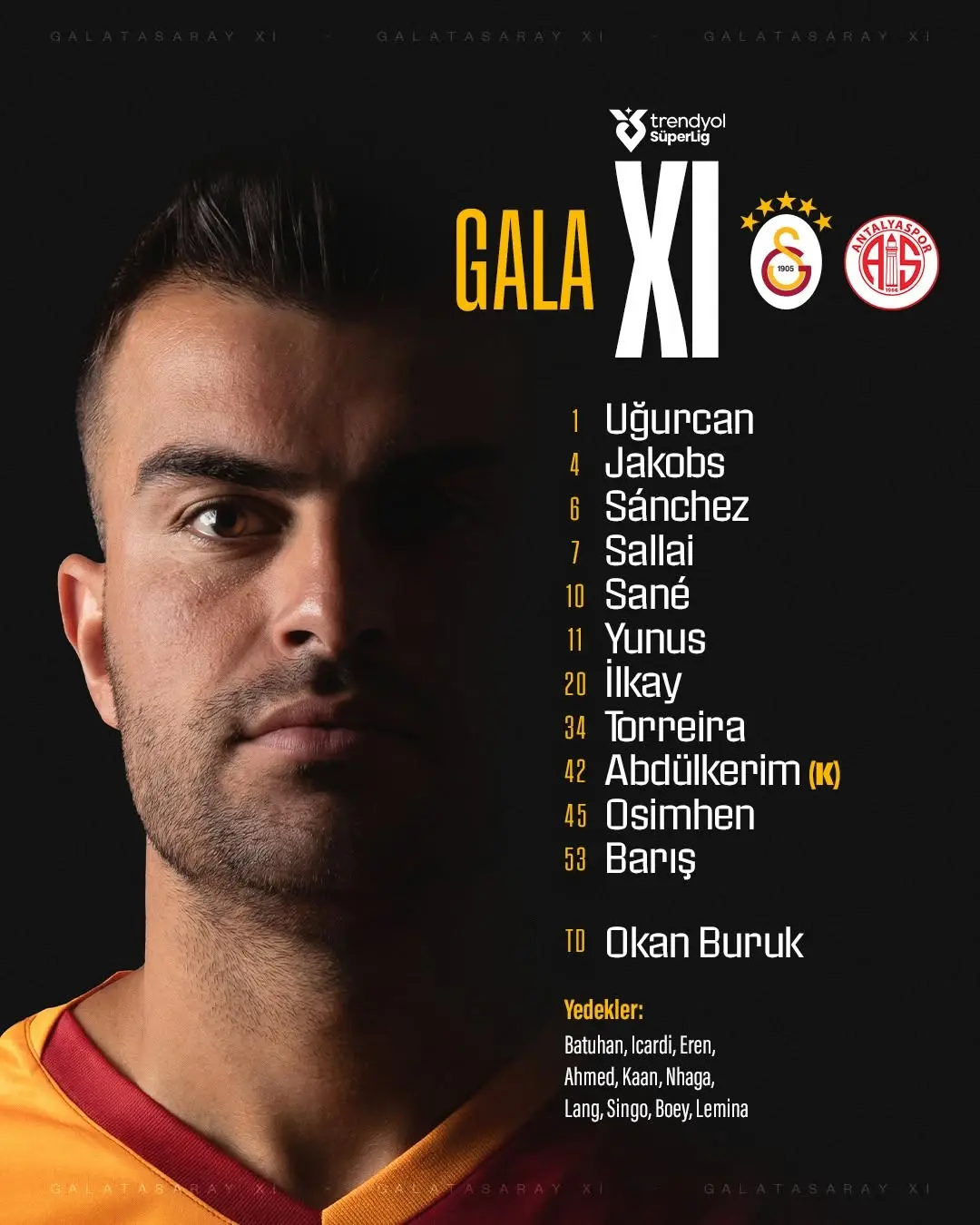 Galatasaray'ın H. Antalyaspor Maçı İlk 11'i ve Yedekleri Açıklandı