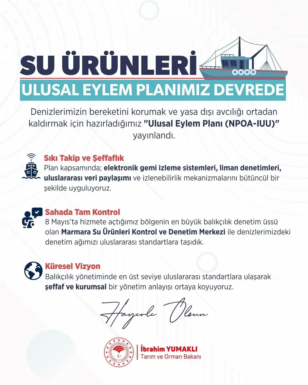 Su Ürünleri Kaynaklarının Sürdürülebilirliği İçin Ulusal Eylem Planı Yayınlandı