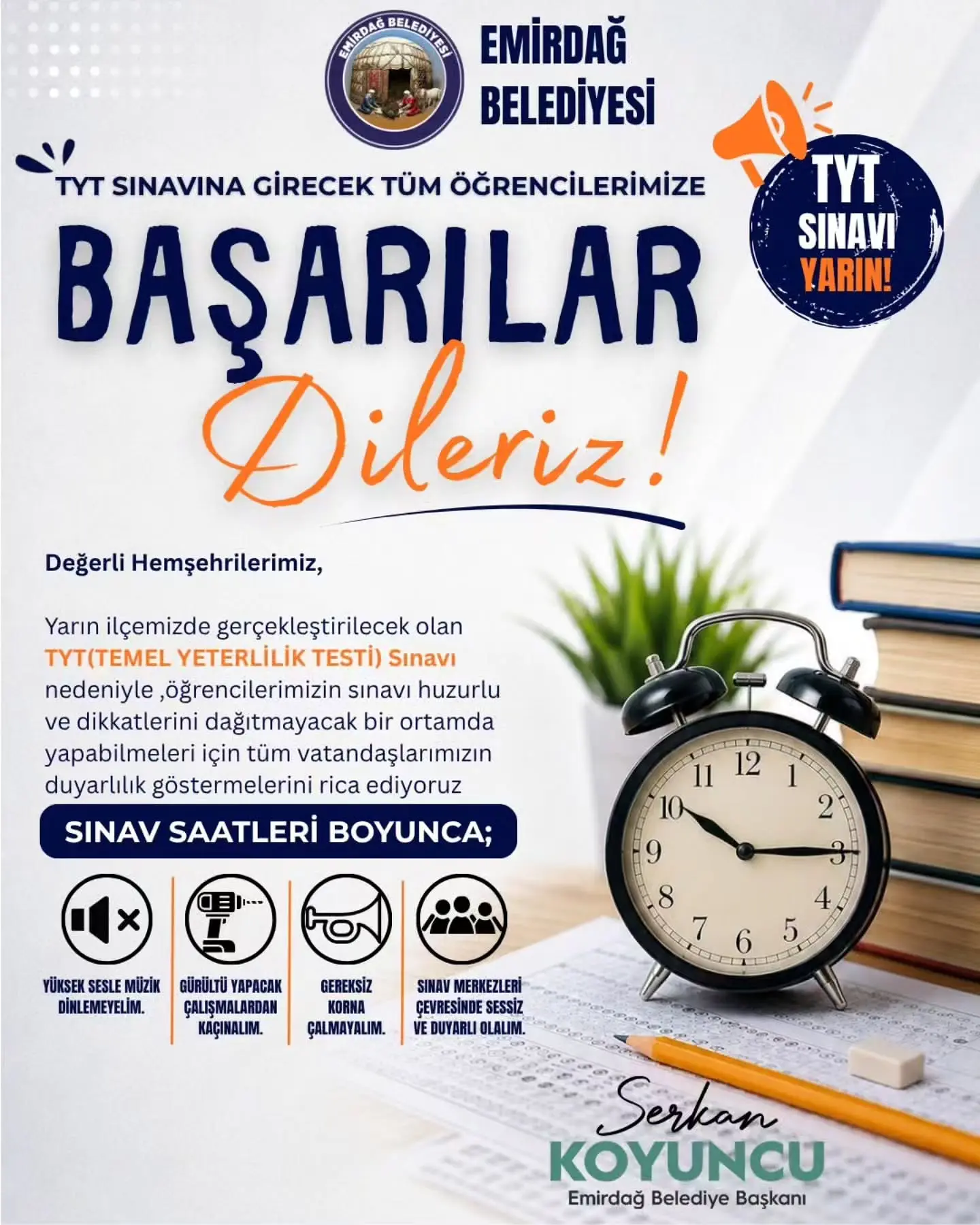 YKS'ye girecek gençlere başarı dileği