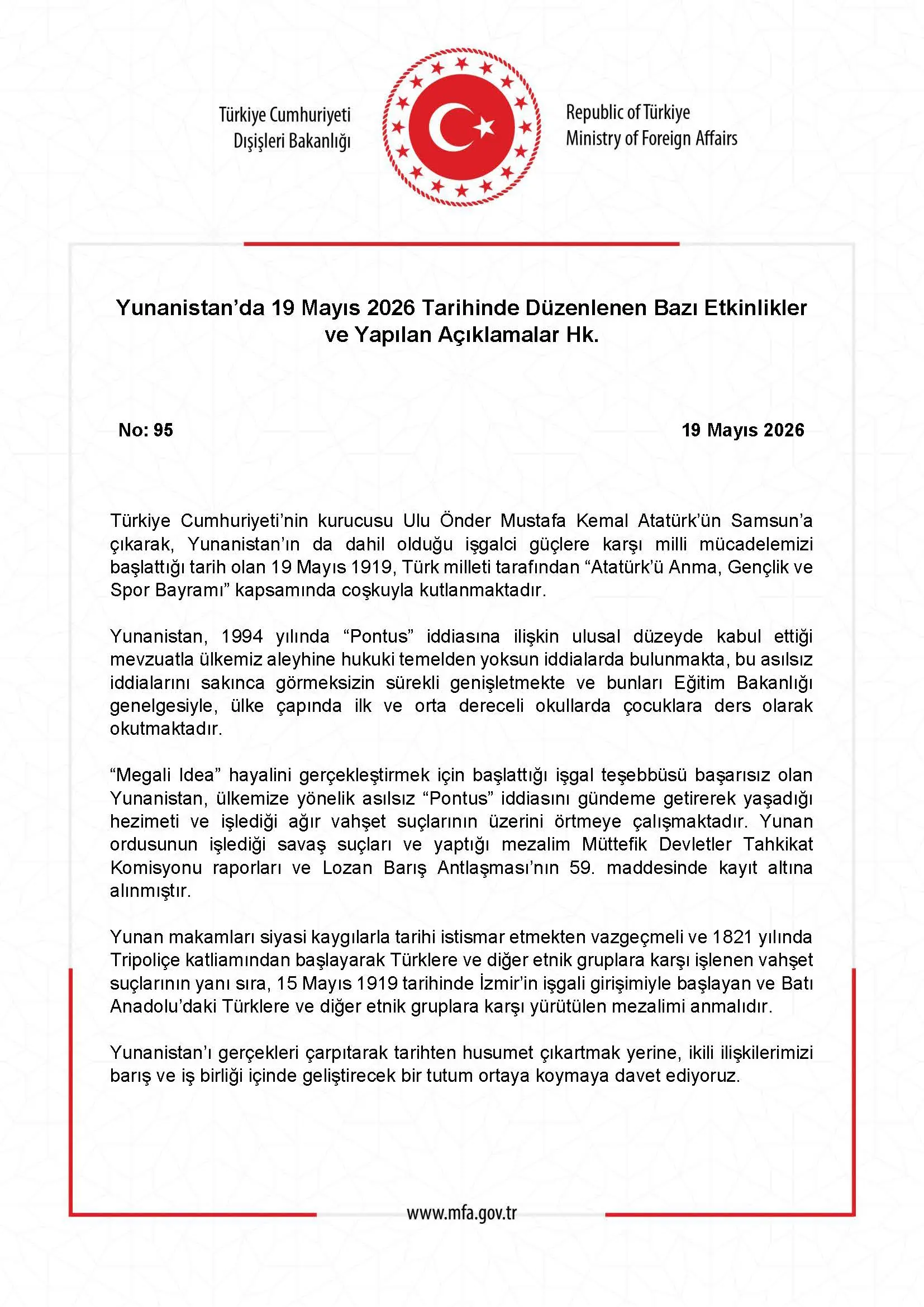 Yunanistan'da 19 Mayıs 2026 Etkinlikleri Hakkında Bilgi