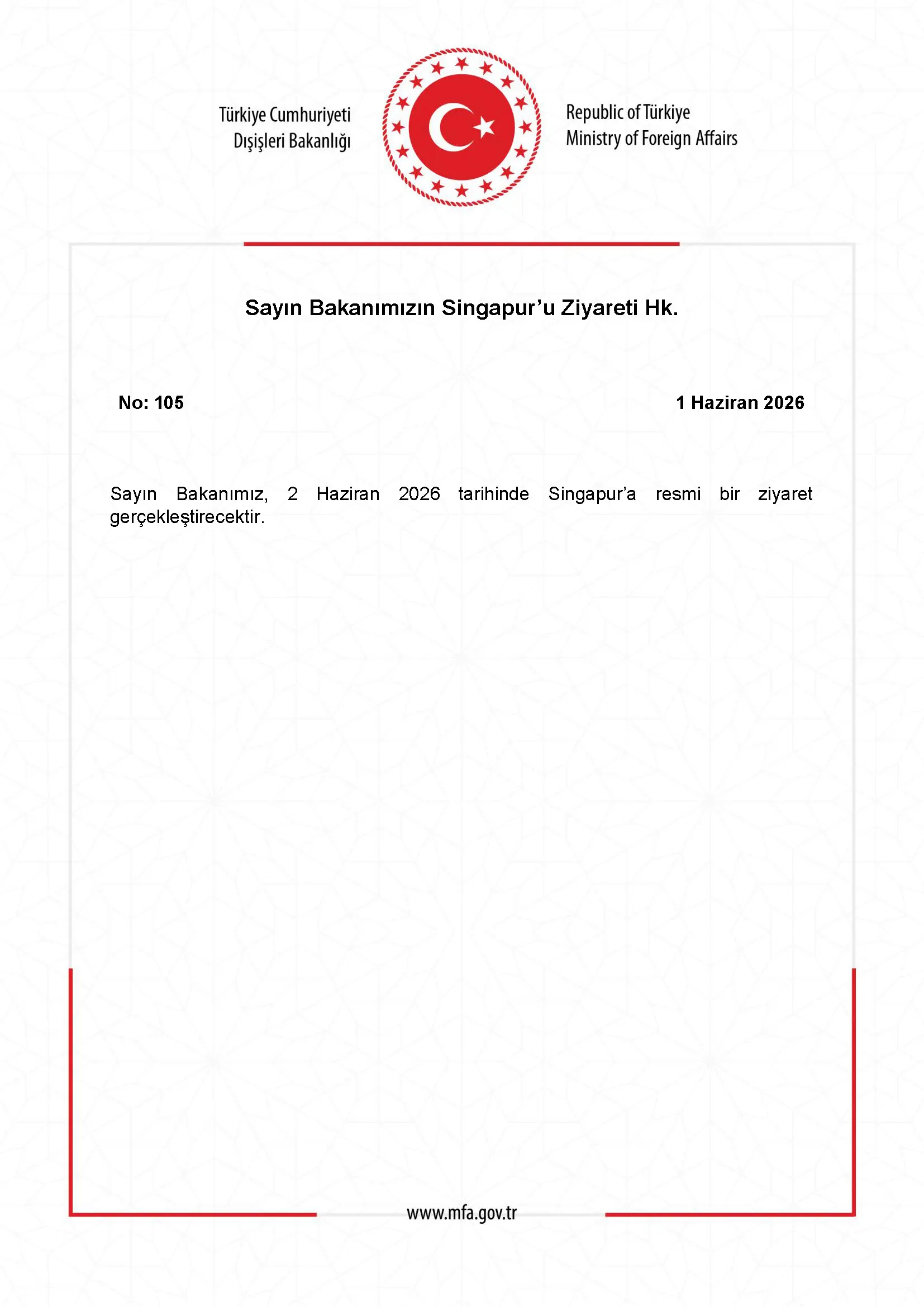 Bakanımızın Singapur Ziyareti Hakkında Bilgi