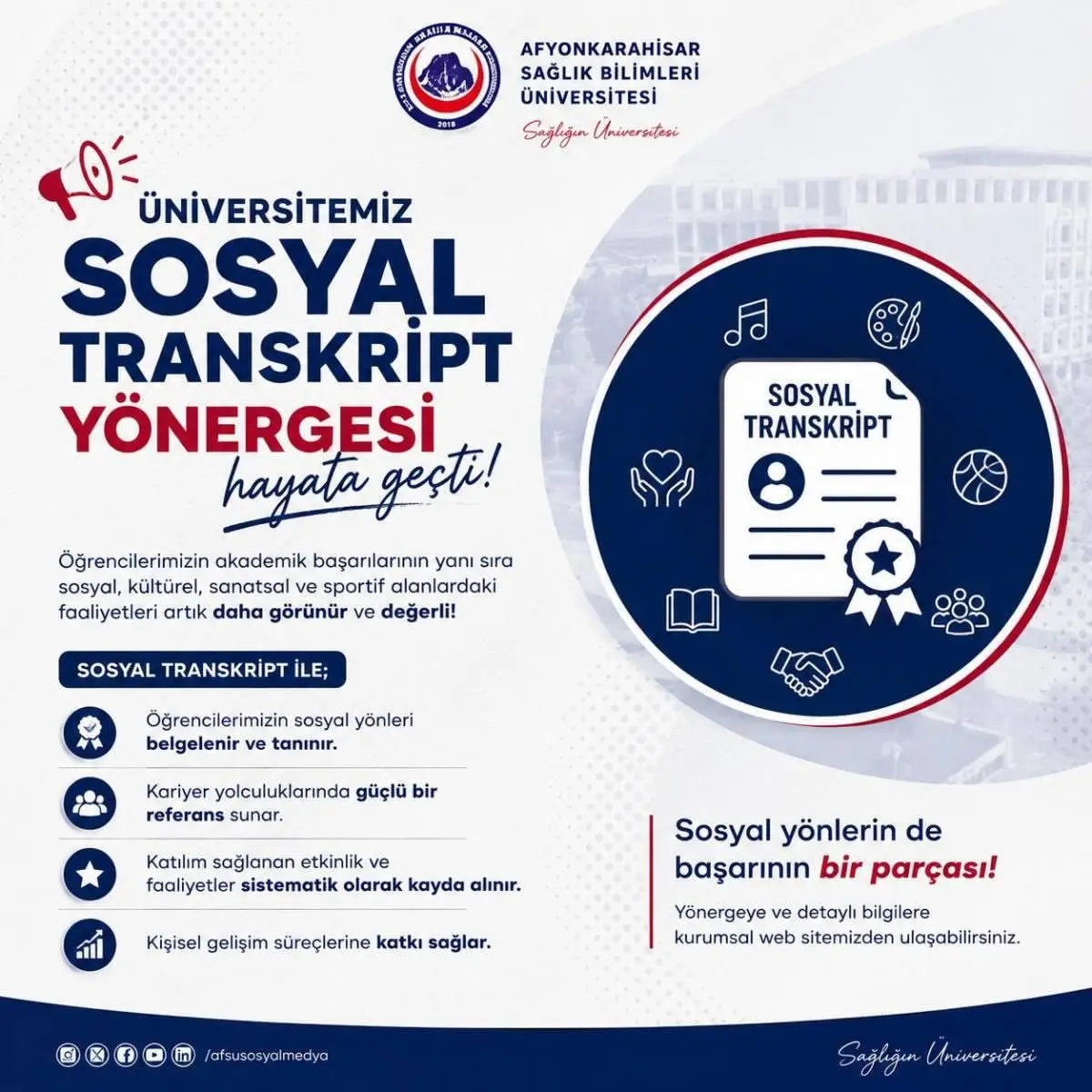 AFSÜ'den Sosyal Transkript Uygulaması Başlıyor