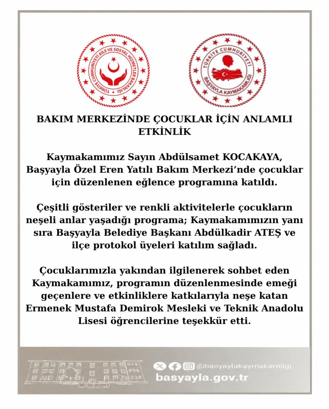 Başyayla'da çocuklar için anlamlı etkinlik düzenlendi