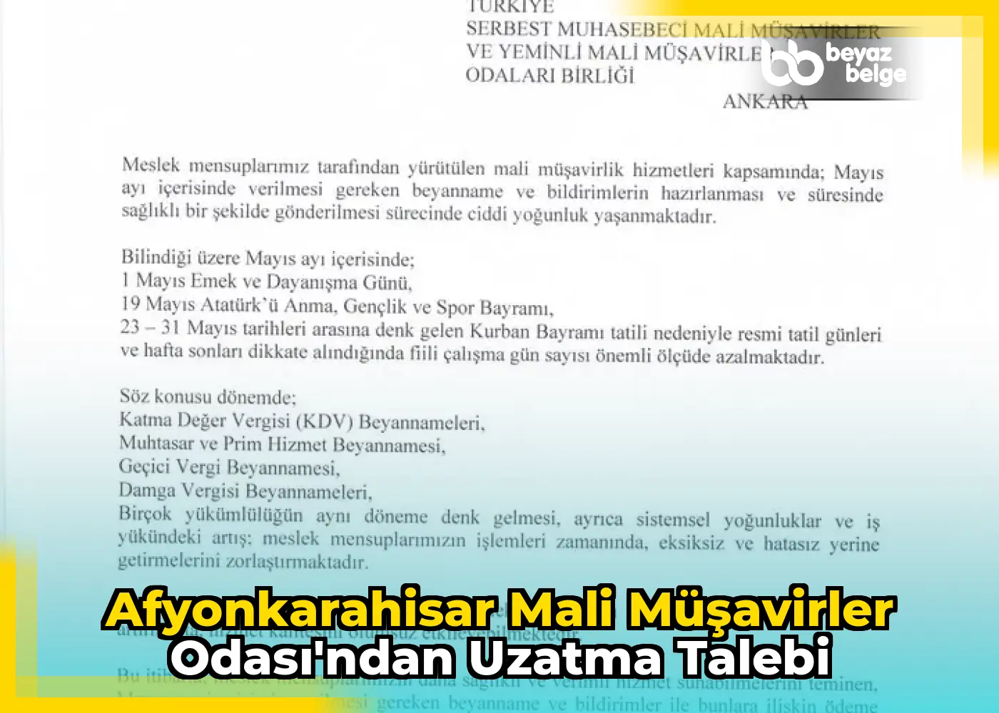 Afyonkarahisar Mali Müşavirler Odası'ndan Uzatma Talebi