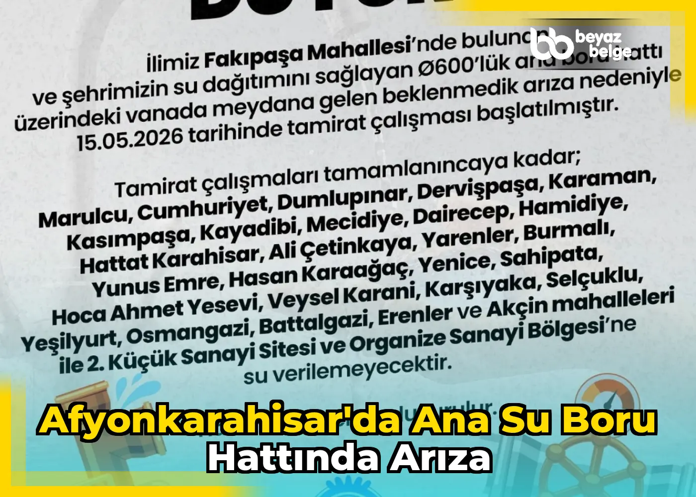 Afyonkarahisar'da Ana Su Boru Hattında Arıza