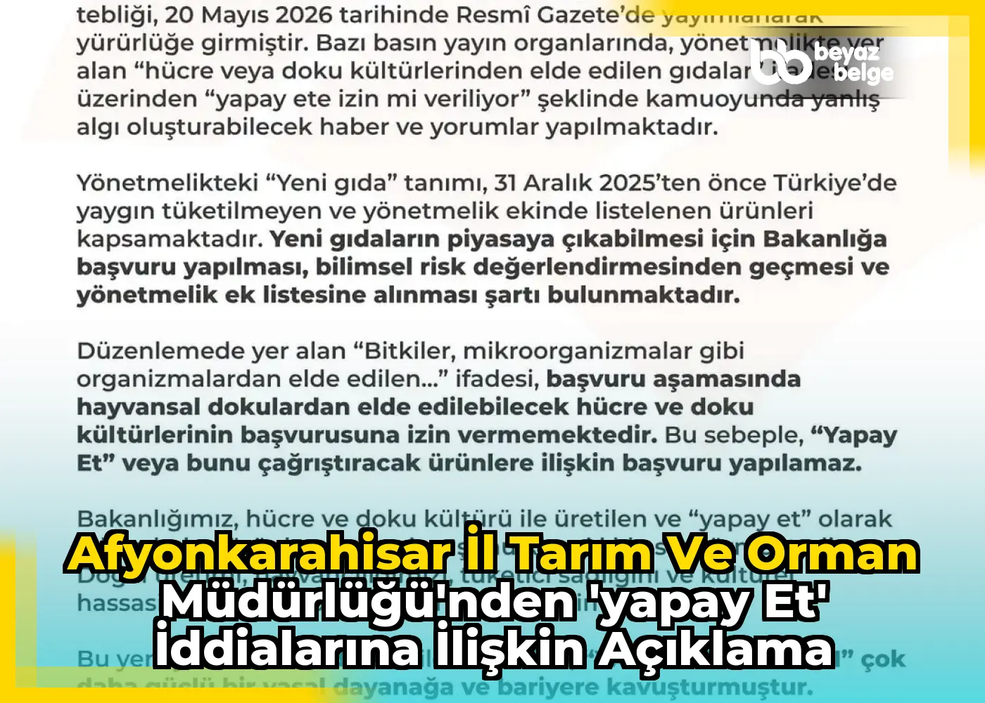 Afyonkarahisar İl Tarım Ve Orman Müdürlüğü'nden 'Yapay Et' İddialarına İlişkin Açıklama