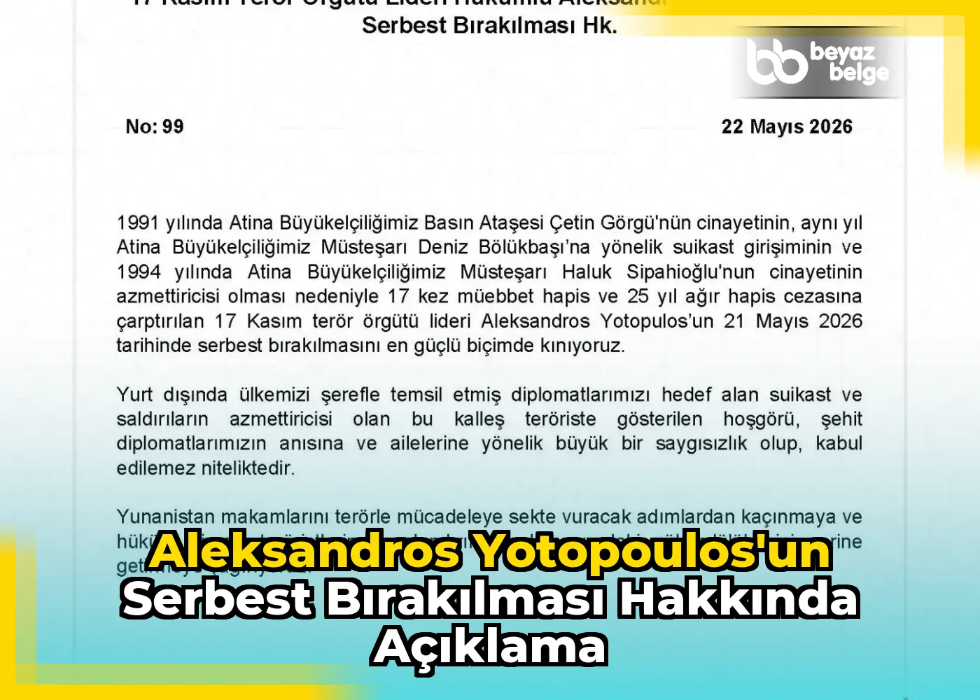 Aleksandros Yotopoulos'un serbest bırakılması hakkında açıklama