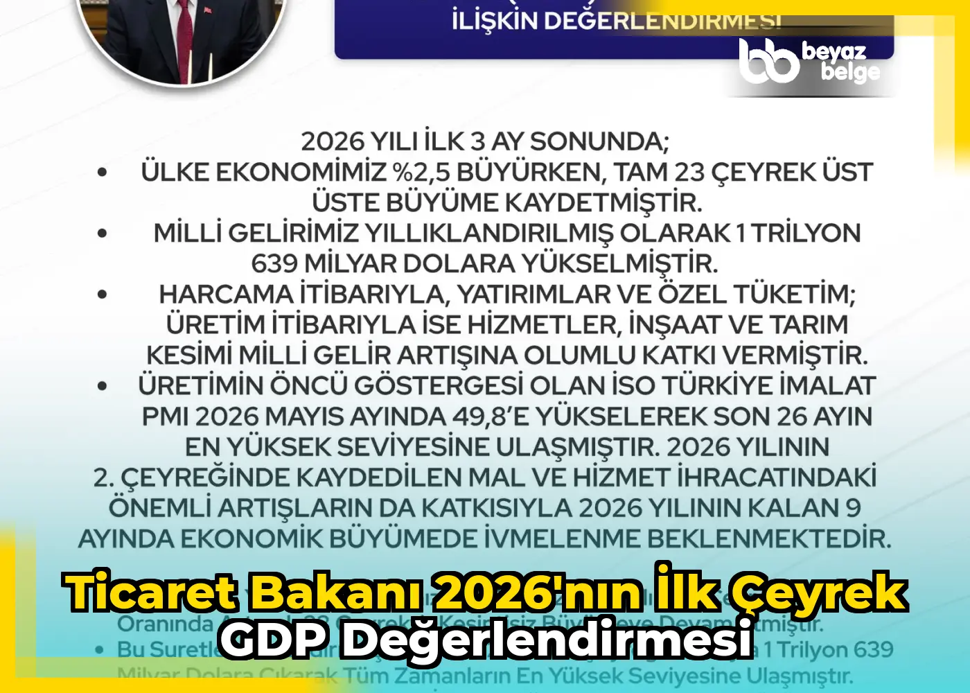 Ticaret Bakanı 2026'nın İlk Çeyrek GDP Değerlendirmesi