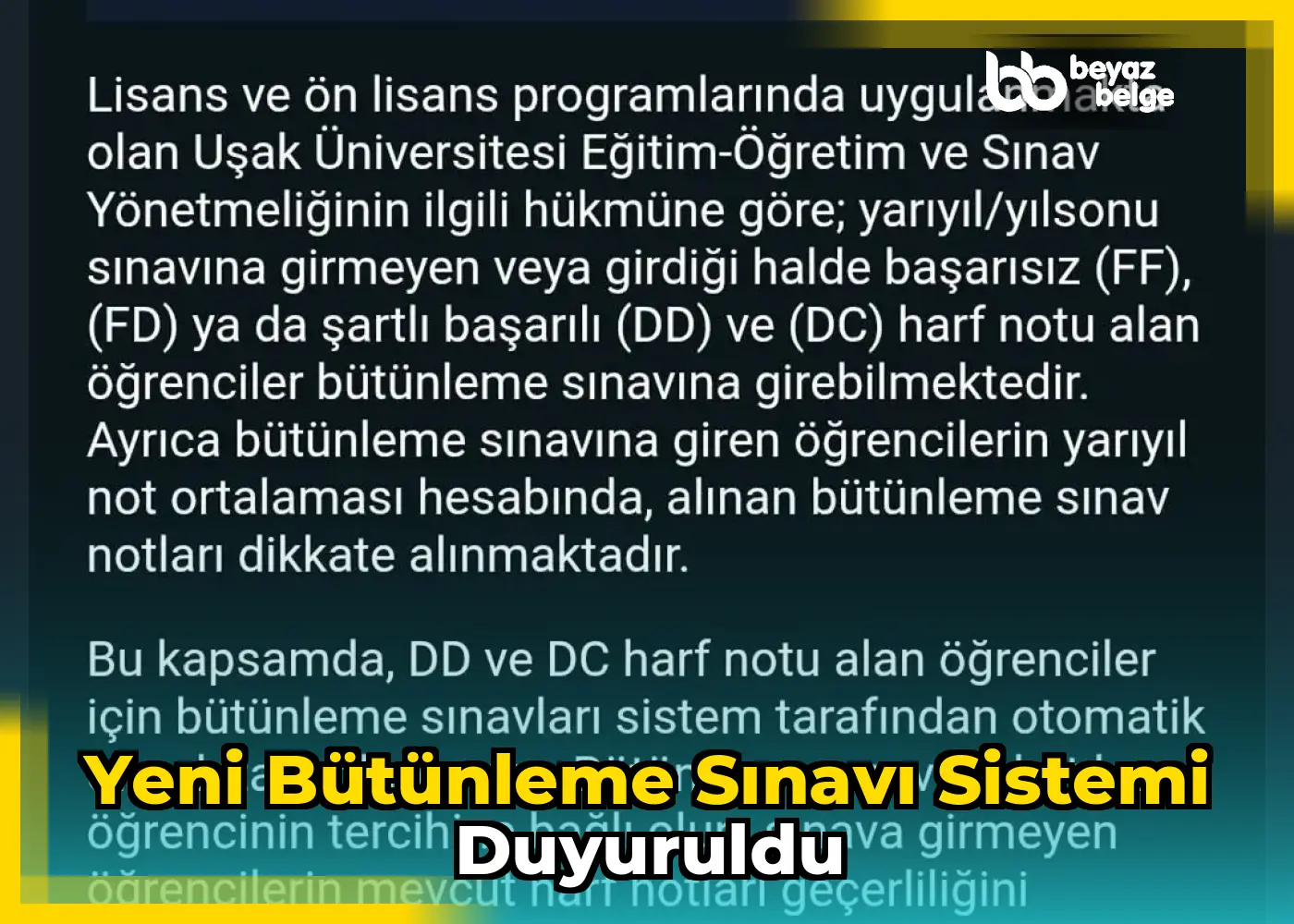Yeni Bütünleme Sınavı Sistemi Duyuruldu