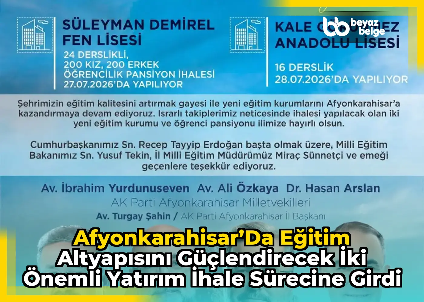 Afyonkarahisar’da Eğitim Altyapısını Güçlendirecek İki Önemli Yatırım İhale Sürecine Girdi