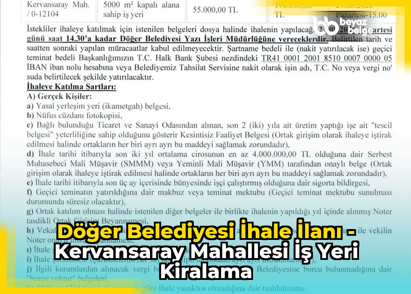 Döğer Belediyesi İhale İlanı - Kervansaray Mahallesi İş Yeri Kiralama