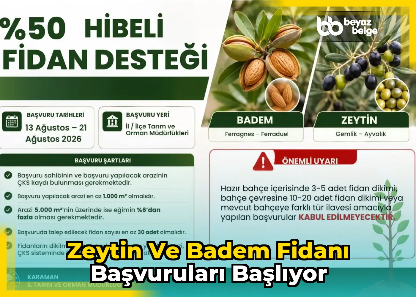 Zeytin ve Badem Fidanı Başvuruları Başlıyor
