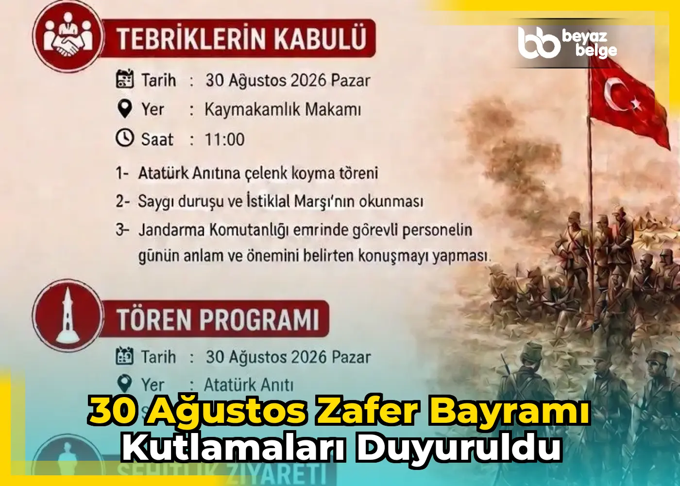 30 Ağustos Zafer Bayramı Kutlamaları Duyuruldu