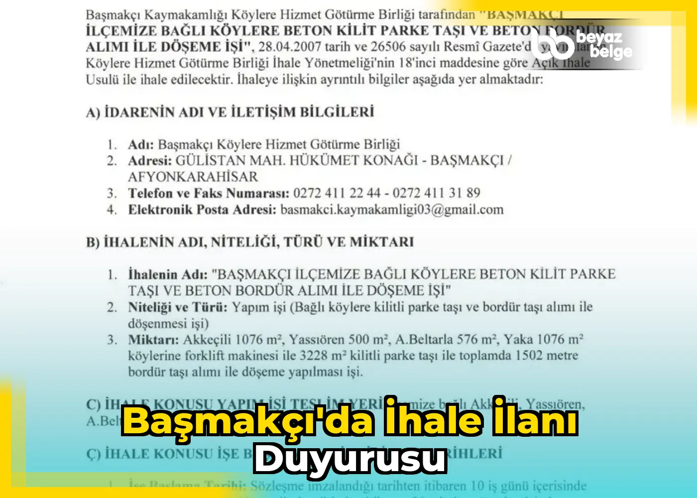 Başmakçı'da İhale İlanı Duyurusu