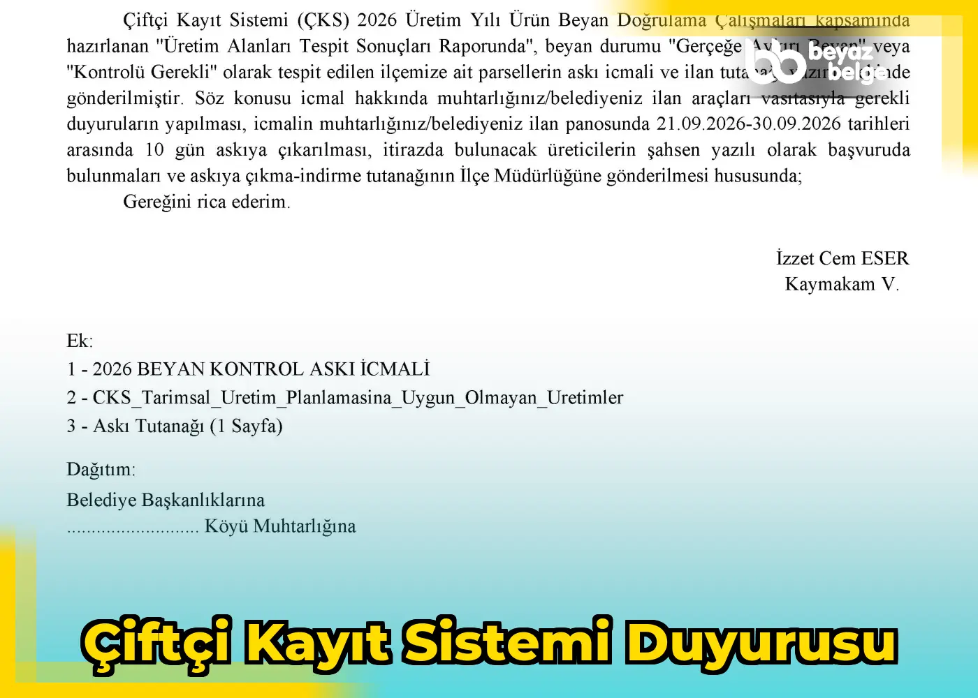 Çiftçi Kayıt Sistemi Duyurusu