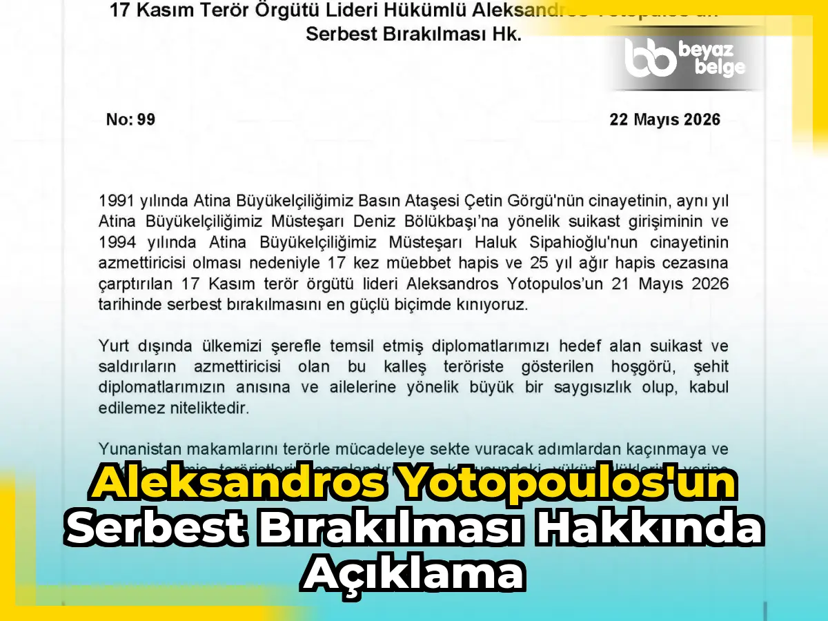 Aleksandros Yotopoulos'un serbest bırakılması hakkında açıklama