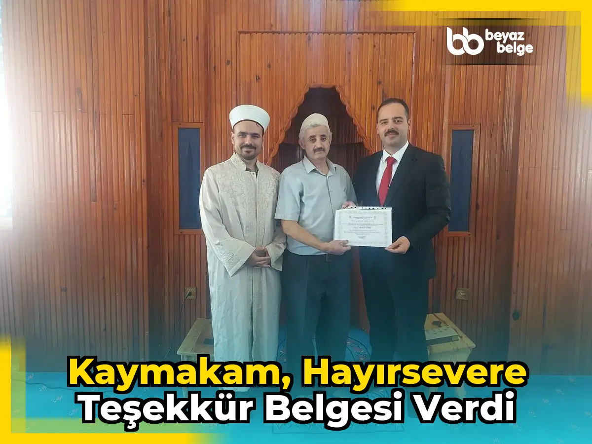 Kaymakam, Hayırsevere Teşekkür Belgesi Verdi