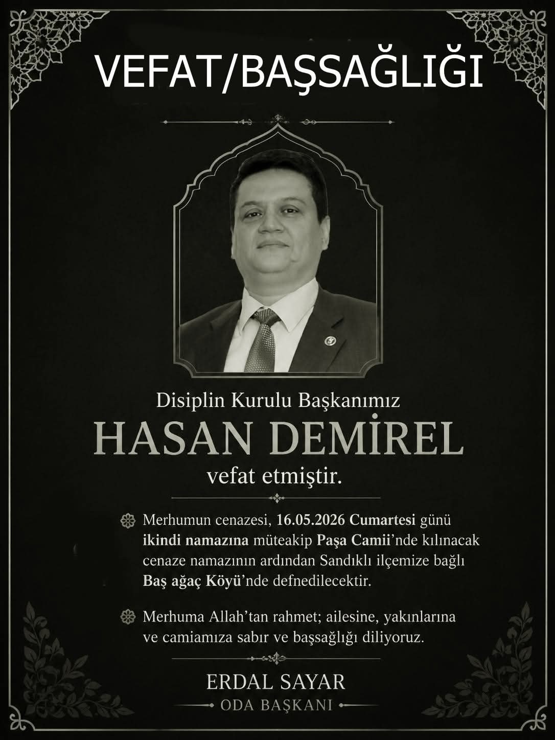 Hasan Demirel Vefat Etti, Cenaze Bilgileri Açıklandı